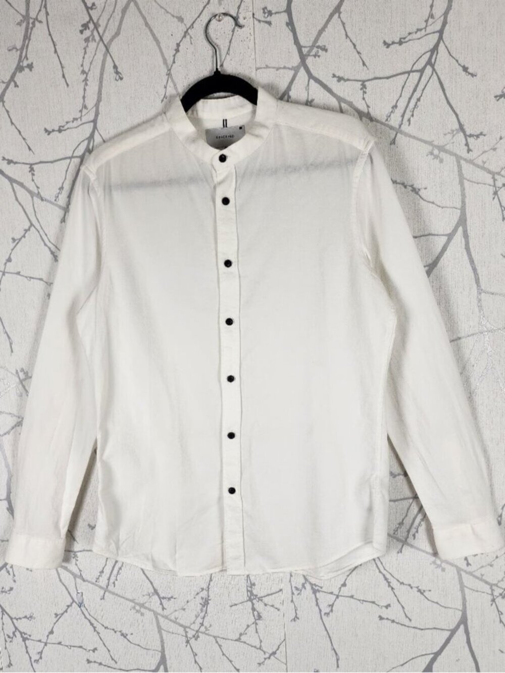 Reserved White Cotton Stretch Band Collar Super Slim Fit Shirt